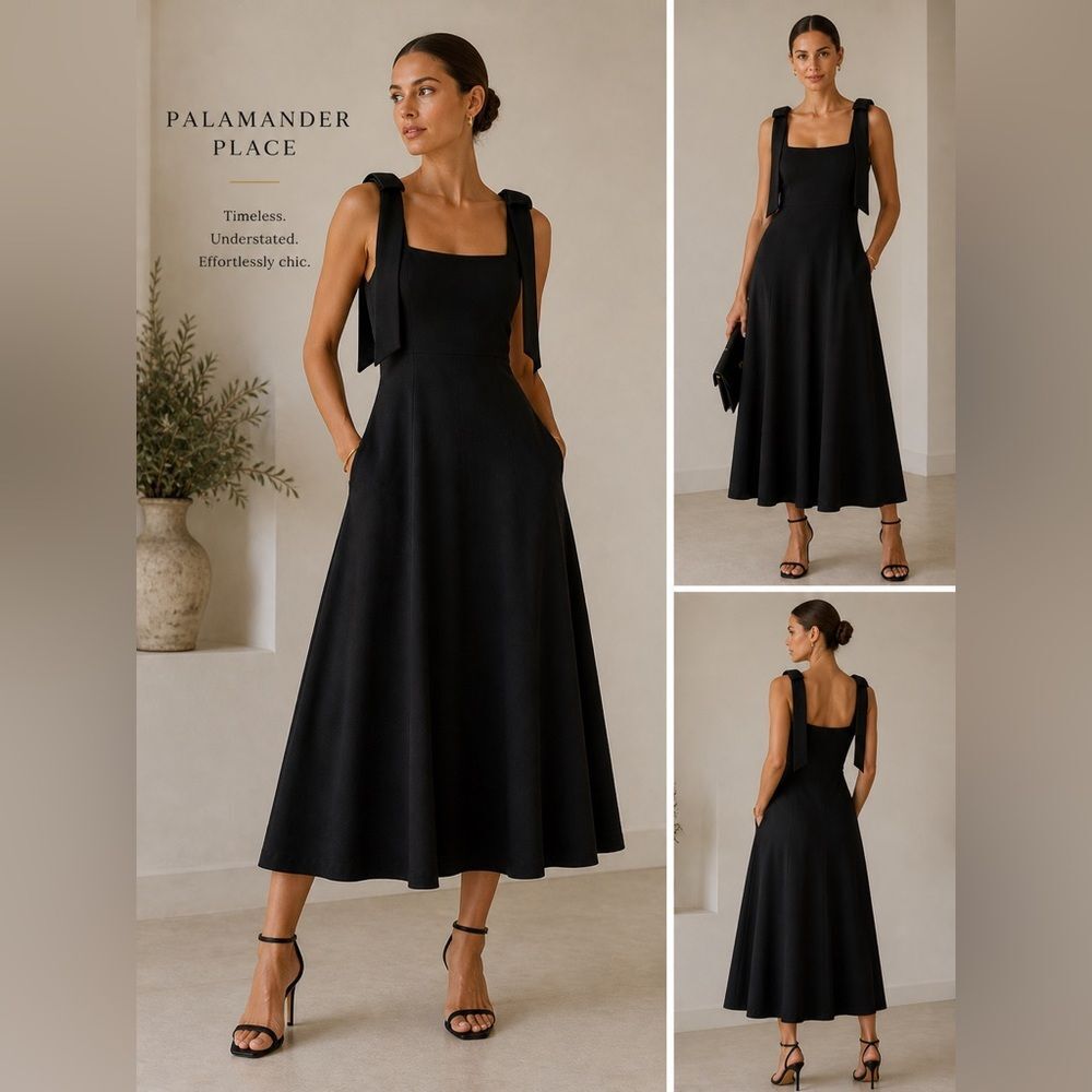 NWT Pomander Place Tuckernuck Black‎ Midi Dress $168 MSRP XS